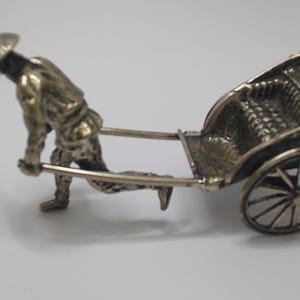 Vintage große Sterling Silber chinesische Rikscha Mann ziehen Warenkorb Antik