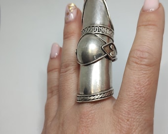 Vintage Sterling Silver Finger Armor Ring: Medieval