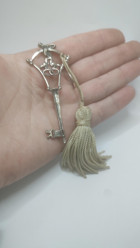 Signed large  key italian solid silver pendant Ke… - image 1