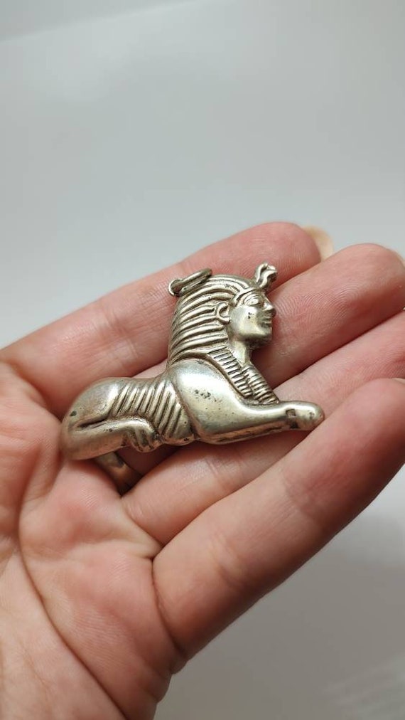 Vintage Egyptian Sphinx solid silver large pendant - image 3