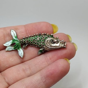 Antique Chinese Export Silver Koi Fish Cloisonne Pendant