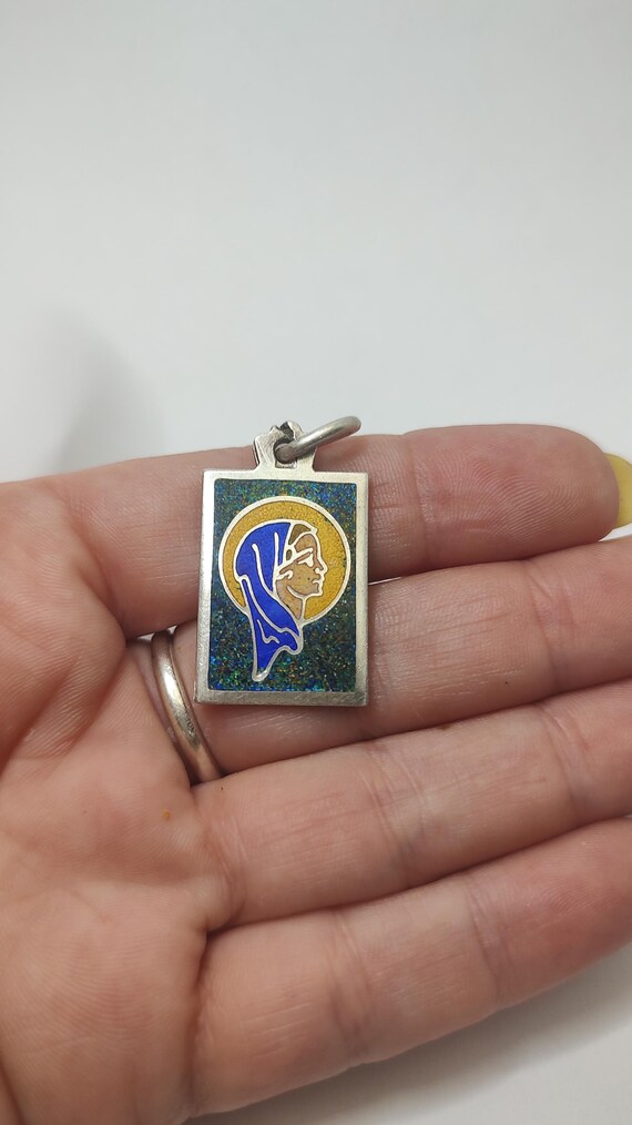 Vintage Mosaic solid silver pendant,hallmarked re… - image 4