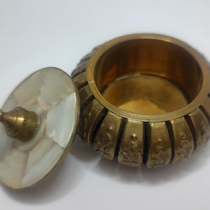 vintage Brass Pill Box,Brass Abalone trinket case