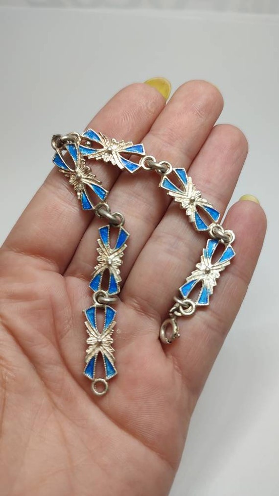 Vintage solid silver Italian bracelet,blue enamel 
