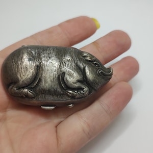 Rare Antique Pig Shaped Pill Box, Solid 800 Silver Animal Box, Collectible Sterling Silver Snuff Box Figurine, Vintage Zoomorphic Trinket Bo