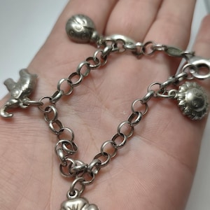 Vintage Sterling Silver Charm Bracelet: Sun, Clover, Ladybug, Elephant