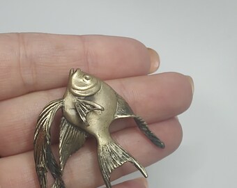 Jolie Broche Ancienne En Argent 800 - Motif Poissons - Début 1900