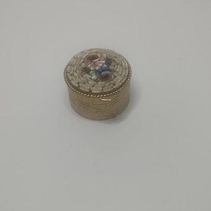 Vintage Italian Micro Mosaic Pill Boxes Set – Floral Gilded Brass Trinket Boxes – Italy Souvenir Gift