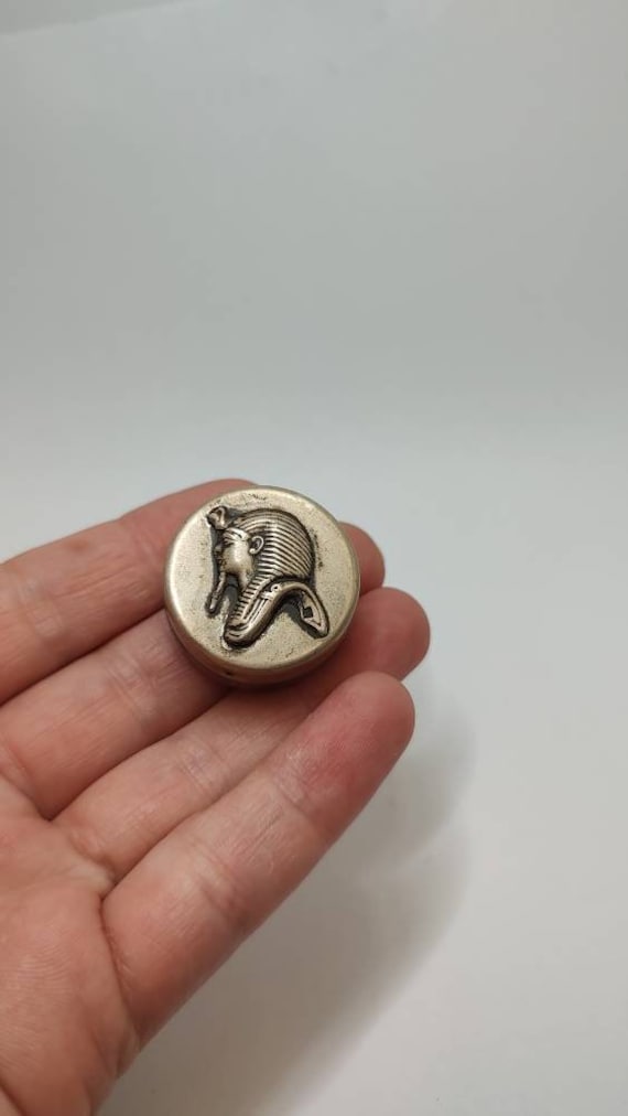 Hallmarked Egyptian Pharoh solid silver pill box - image 1