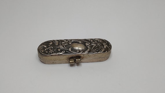 Art Nouveau Signed 800 silver pill  box,rare flor… - image 1