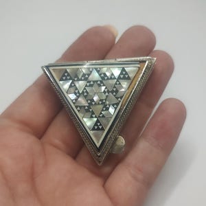 Antique Egyptian sterling silver mosaic mother of pearl snuff pill box