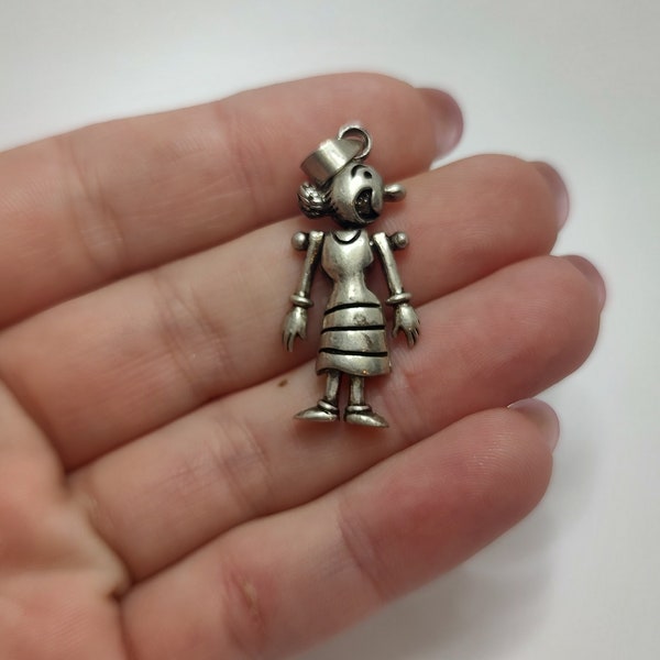 Pendentif articulé marionnette à huile d'olive femme de Popeye le marin en argent massif