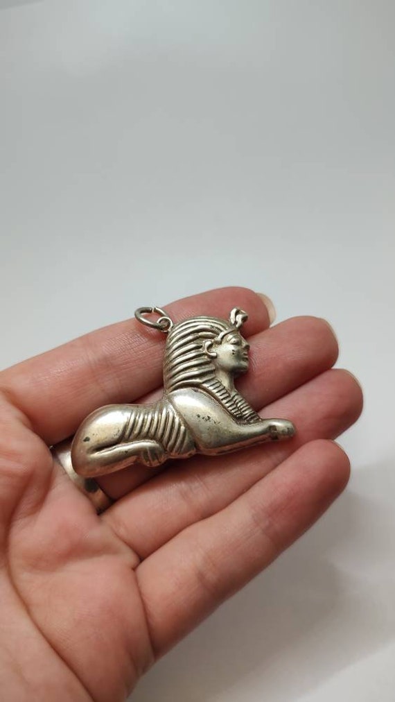 Vintage Egyptian Sphinx solid silver large pendant - image 6