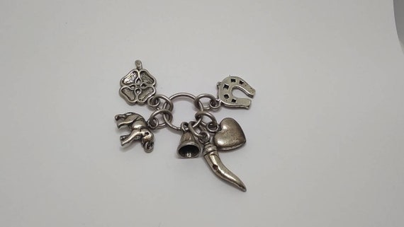 Antique Solid Silver Luck Charms Pendant: Clover,… - image 1