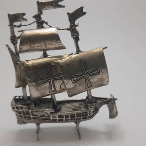 Miniatura de veleiro antigo em prata maciça 800: decoração náutica