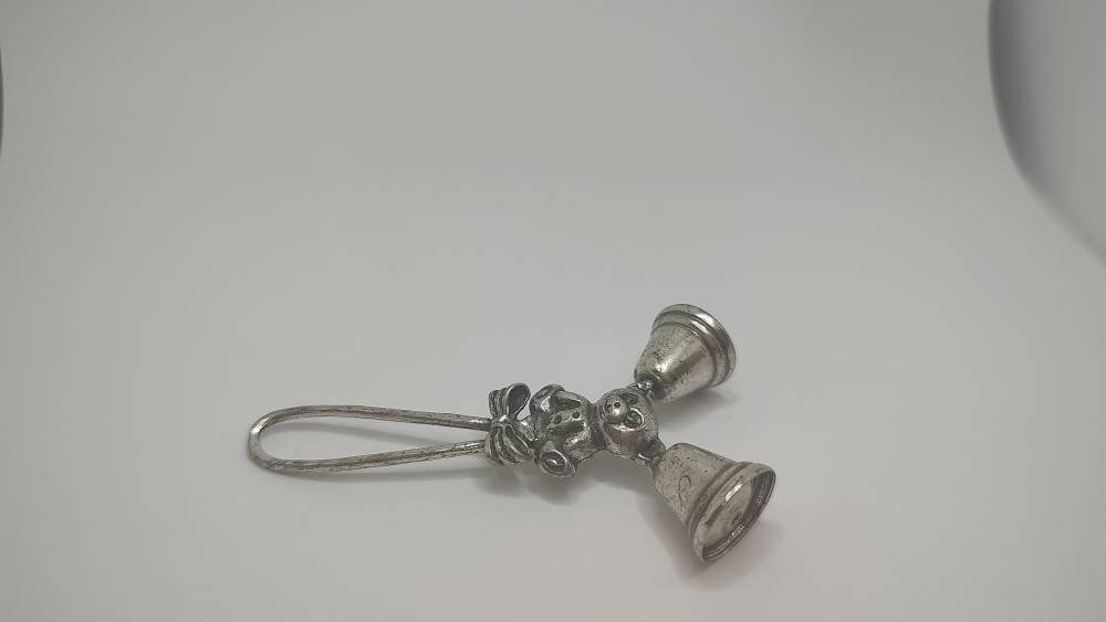Hochet pour bébé ancien en argent sterling, 1912, poinçon de Birmingham, bague de préhension en plastique, anglais - France