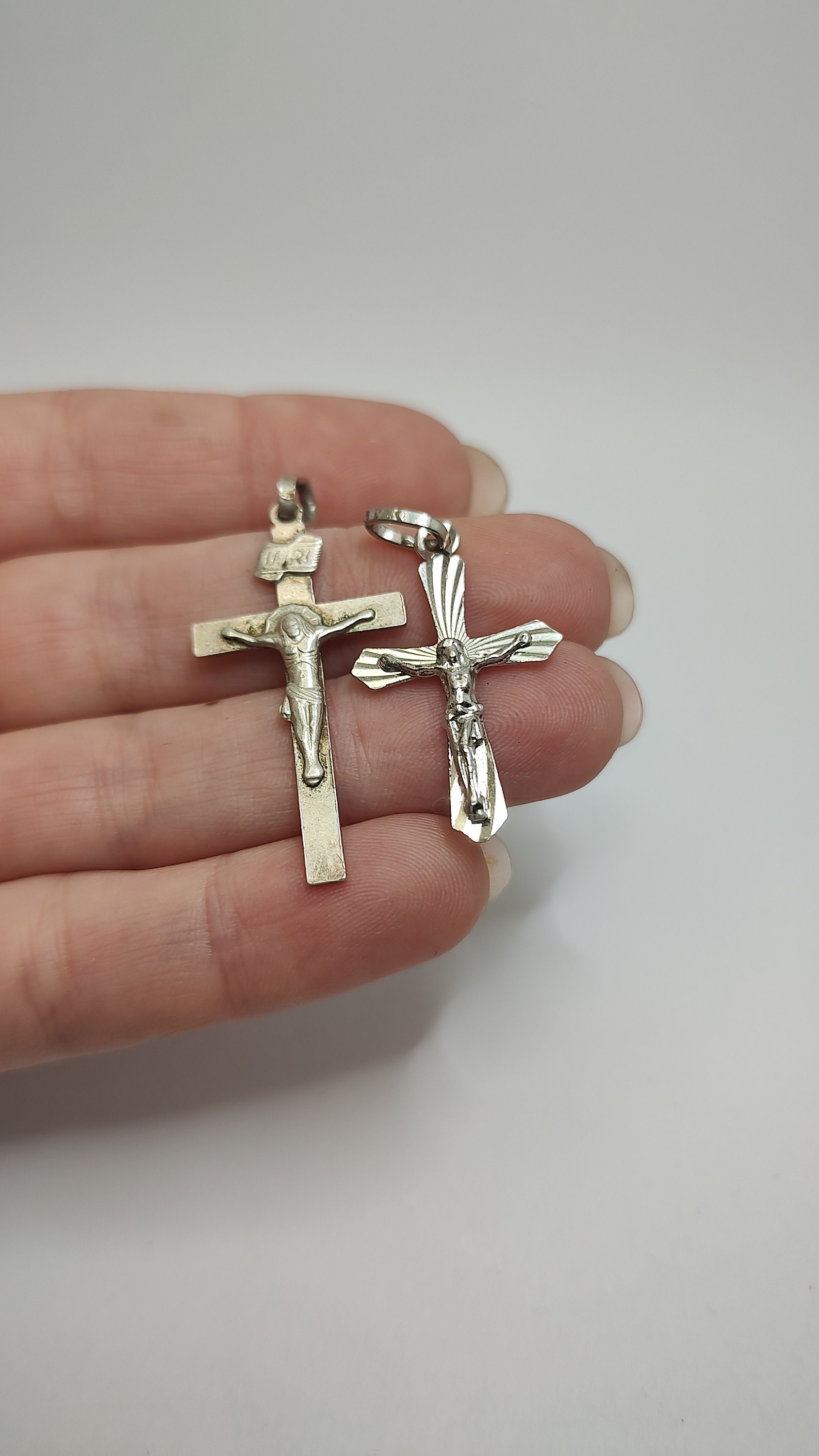 Vintage Set Signed Sterling Silver Jesus Cross Pendant - Etsy