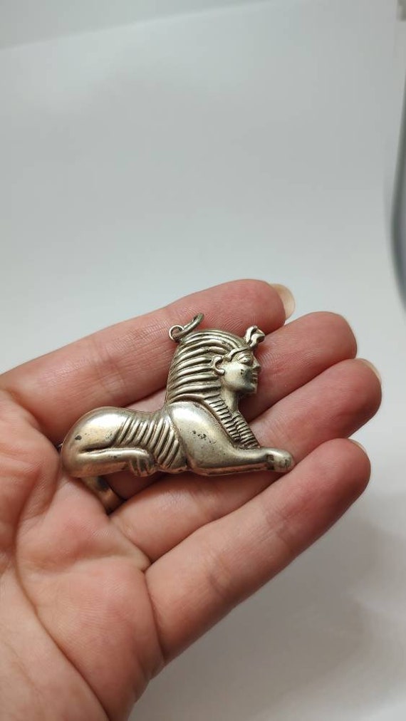 Vintage Egyptian Sphinx solid silver large pendant - image 5