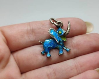 Vintage Sterling Silver Cloisonne Elephant Pendant Charm