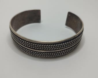 Vintage Silver Wide Wave Style Design Cuff Bracelet 925