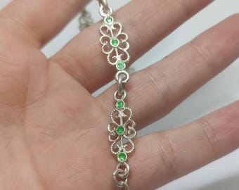ヴィンテージイタリアン800シルバーブレスレット、グリーンエナメル