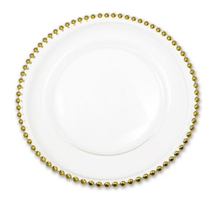 Glass Charger Plate Beaded Gold Christmas Dinner Xmas Events Wedding 33cm Diameter