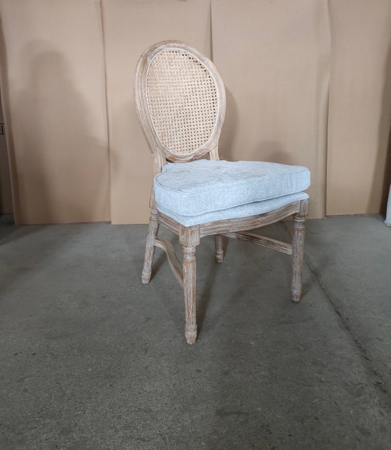 French Country Round Cane Back Dining Chair Farmhouse Retro