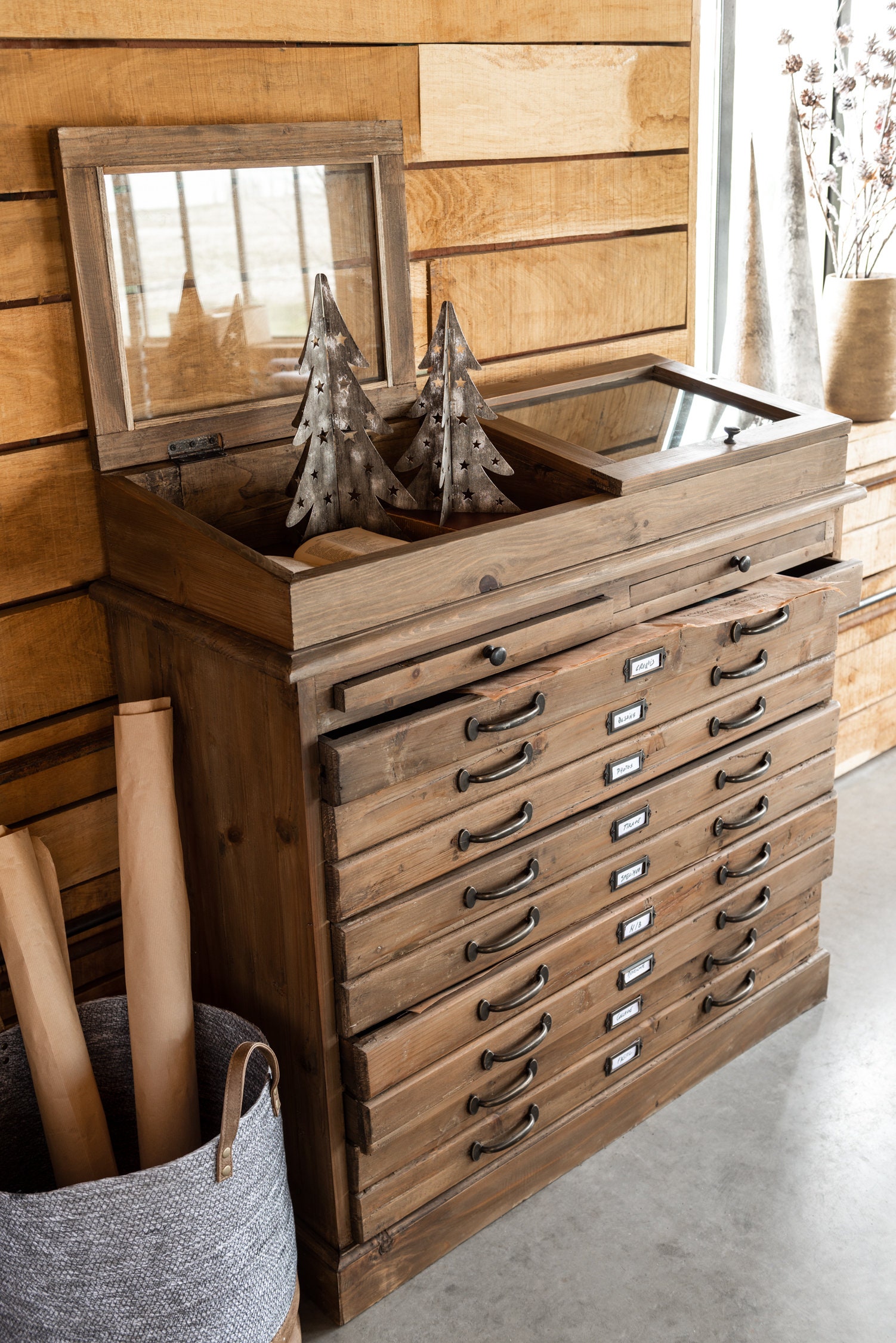 Vintage blueprint cabinet deals