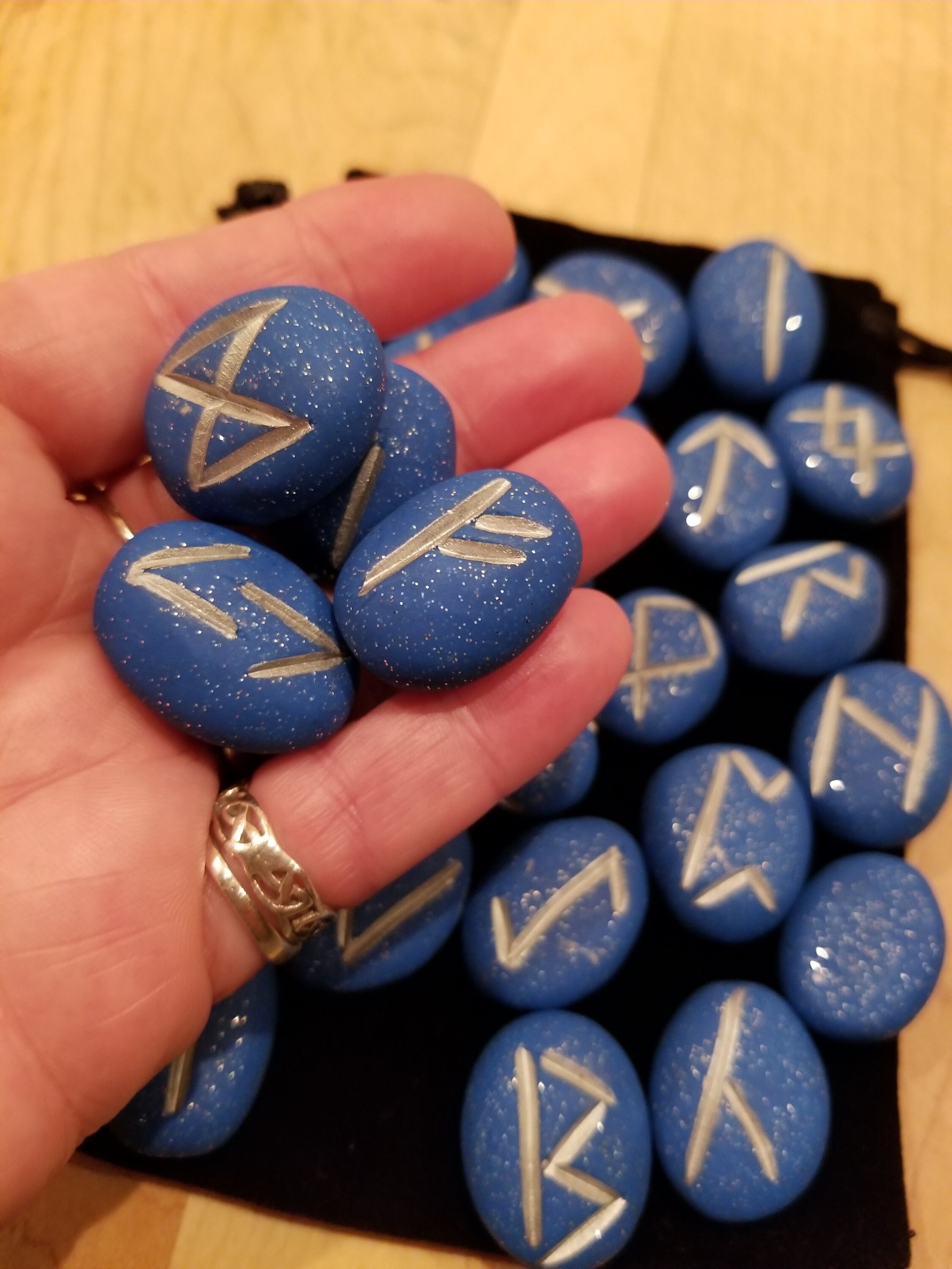 Runes, blue with silver