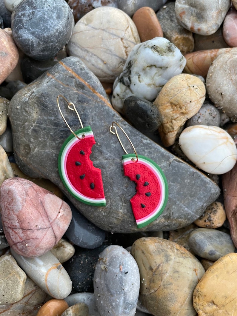 Watermelon earrings, Watermelon accessory, Polymer clay earrings, Handmade earrings, Handcrafted earrings, Unique personalized earrings image 4