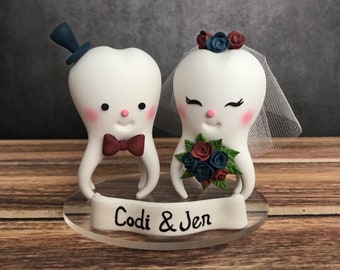 Teeth Couple Cake Topper, Shipping Free, Molar Teeth Wedding Topper, Dentist Cake Topper, Bride and groom teeth, Custom Wedding cake topper,