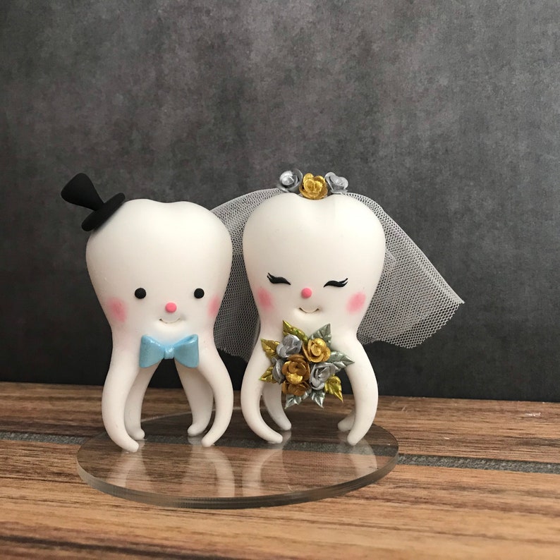 Personalized Wedding Cake Topper, Shipping Free, Tooth cake topper, Molar Teeth Cake topper, Bride and Groom Topper, Dentist Wedding Topper image 8