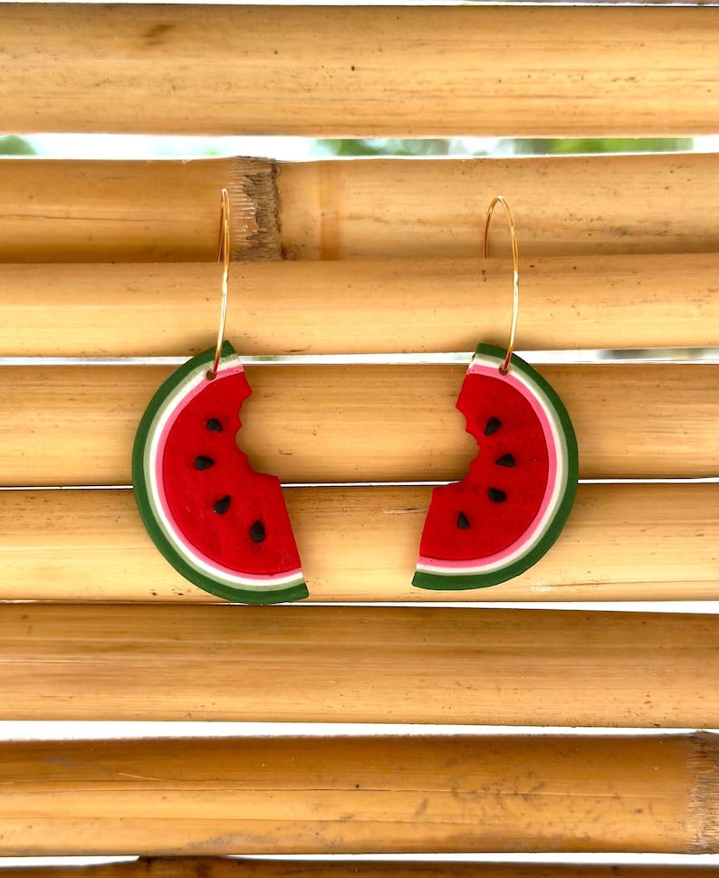 Watermelon earrings, Watermelon accessory, Polymer clay earrings, Handmade earrings, Handcrafted earrings, Unique personalized earrings image 2