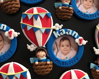 Hot Air Balloon Magnet, 1st Birthday Favors, Personalized Baby Magnets, Babyshower Favors, Birthday party gifts, Baptism favors