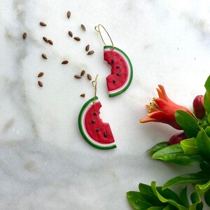 Watermelon earrings, Watermelon accessory, Polymer clay earrings, Handmade earrings, Handcrafted earrings, Unique personalized earrings image 5