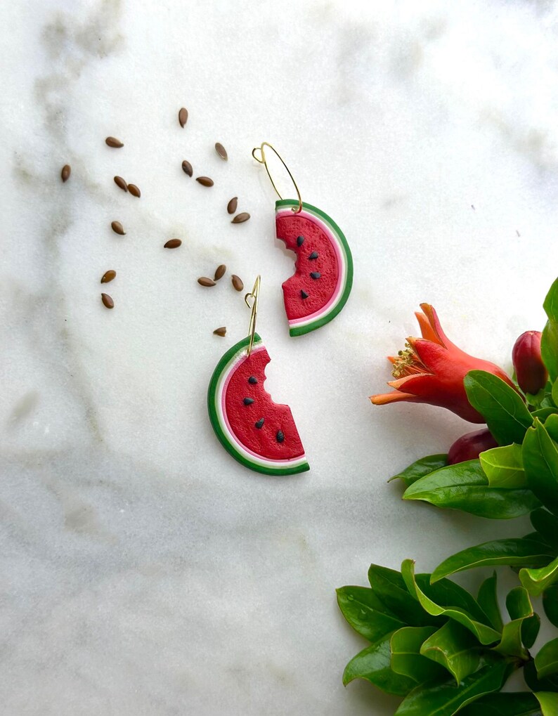 Watermelon earrings, Watermelon accessory, Polymer clay earrings, Handmade earrings, Handcrafted earrings, Unique personalized earrings image 5