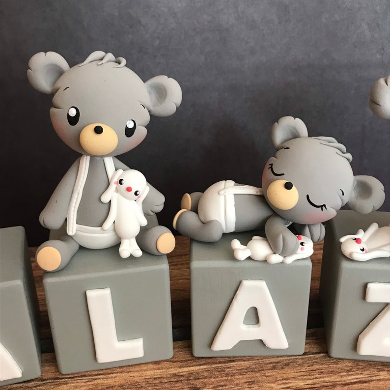 Personalized Name Blocks, Teddy Bear Letter Block, Teddy Bear Babyshower decor, Baptism Decorations, Cute Nursery Decor, Newborn gift image 4