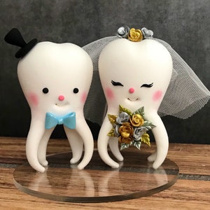 Personalized Wedding Cake Topper, Shipping Free, Tooth cake topper, Molar Teeth Cake topper, Bride and Groom Topper, Dentist Wedding Topper image 1