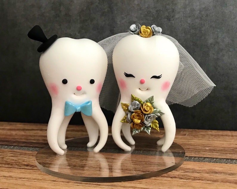 Personalized Wedding Cake Topper, Shipping Free, Tooth cake topper, Molar Teeth Cake topper, Bride and Groom Topper, Dentist Wedding Topper image 1