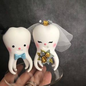 Personalized Wedding Cake Topper, Shipping Free, Tooth cake topper, Molar Teeth Cake topper, Bride and Groom Topper, Dentist Wedding Topper image 7