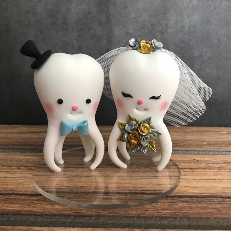 Personalized Wedding Cake Topper, Shipping Free, Tooth cake topper, Molar Teeth Cake topper, Bride and Groom Topper, Dentist Wedding Topper image 6