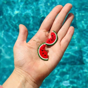 Watermelon earrings, Watermelon accessory, Polymer clay earrings, Handmade earrings, Handcrafted earrings, Unique personalized earrings image 3