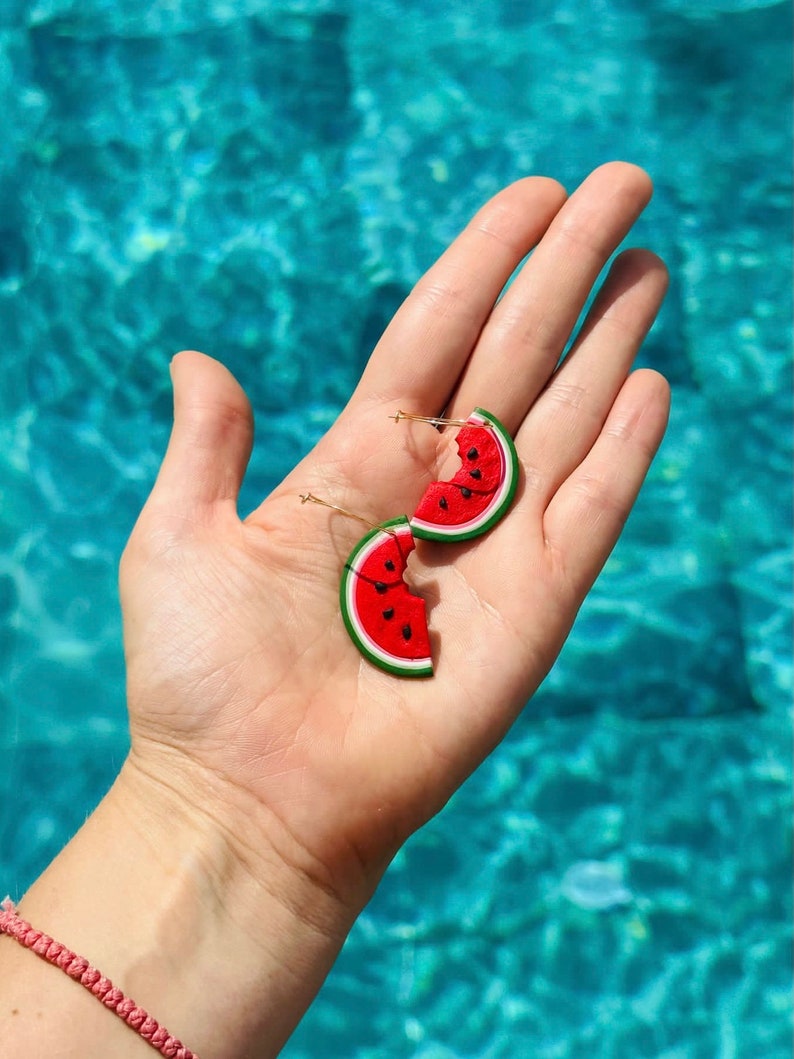 Watermelon earrings, Watermelon accessory, Polymer clay earrings, Handmade earrings, Handcrafted earrings, Unique personalized earrings image 3