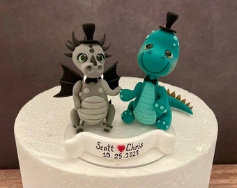 Gay Hochzeitstorte, Drachen- und Dinasour-Topper, 2 Bräutigam Cake Topper, Mr und Mr Topper, Gay Hochzeitstorte, Zwei-mann-Hochzeitstorte Topper