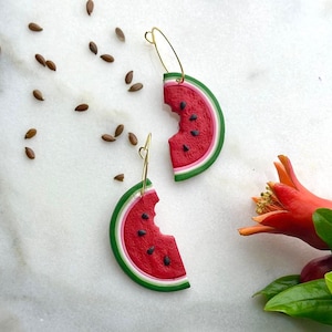 Watermelon earrings, Watermelon accessory, Polymer clay earrings, Handmade earrings, Handcrafted earrings, Unique personalized earrings image 1