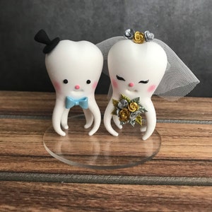 Personalized Wedding Cake Topper, Shipping Free, Tooth cake topper, Molar Teeth Cake topper, Bride and Groom Topper, Dentist Wedding Topper image 3