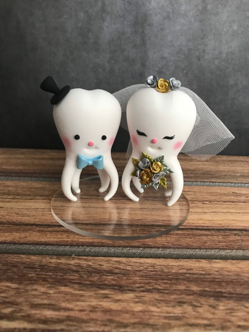 Personalized Wedding Cake Topper, Shipping Free, Tooth cake topper, Molar Teeth Cake topper, Bride and Groom Topper, Dentist Wedding Topper image 3