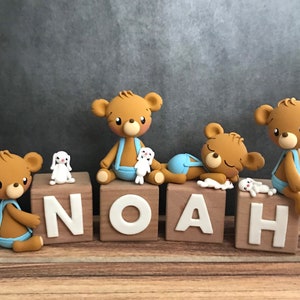 Newborn gift, Teddy Bear Nursery Decor, Teddy Bear Name Blocks, Personalized Name Block, Letter Blocks, Baby shower Table Decor, Baby blocks image 1