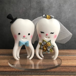 Personalized Wedding Cake Topper, Shipping Free, Tooth cake topper, Molar Teeth Cake topper, Bride and Groom Topper, Dentist Wedding Topper image 9