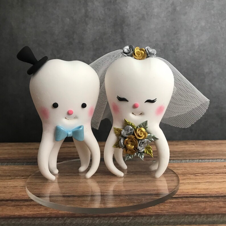 Personalized Wedding Cake Topper, Shipping Free, Tooth cake topper, Molar Teeth Cake topper, Bride and Groom Topper, Dentist Wedding Topper image 2